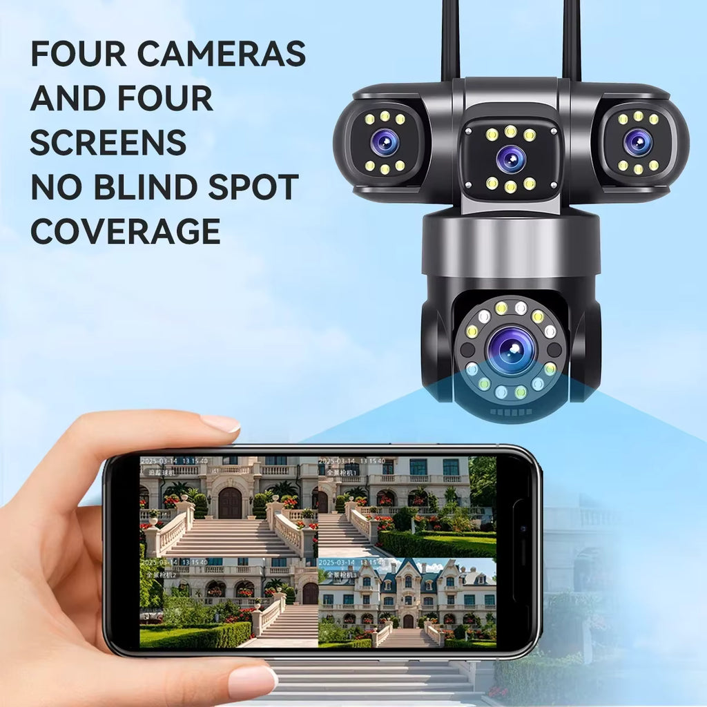 מצלמת אבטחה חיצונית WiFi 10K 20MP עם 4 עדשות | PTZ 360° זום 16X