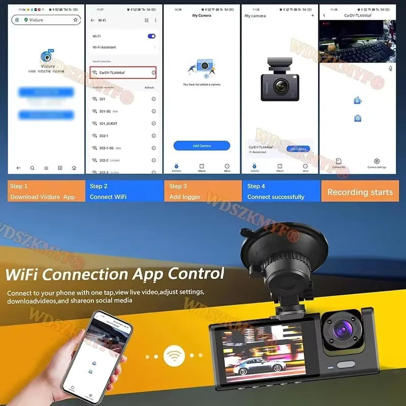מצלמת רכב 1080P WiFi | Dash Cam קדמית ואחורית עם ראיית לילה