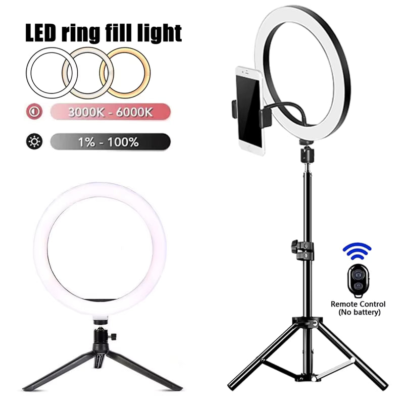 טבעת סלפי LED – מנורת מילוי USB עם חצובה ומחזיק טלפון לטיקטוק ויוטיוב
