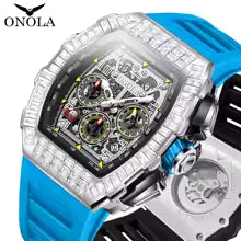 ONOLA שעון גברים מכאני | יהלום משובץ | עמיד למים | עיצוב ייחודי