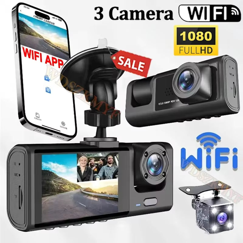 מצלמת רכב 1080P WiFi | Dash Cam קדמית ואחורית עם ראיית לילה