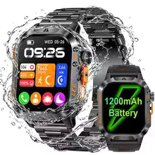 2026 | שעון חכם צבאי לגברים | 1200mAh | 5ATM עמיד מים | מעקב בריאות | iOS Android