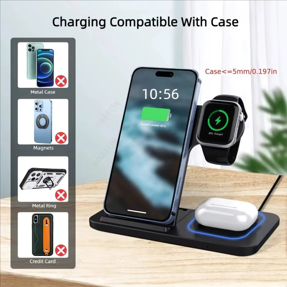 עמדת טעינה אלחוטית מתקפלת 3 ב-1 30W - iPhone, iWatch, AirPods