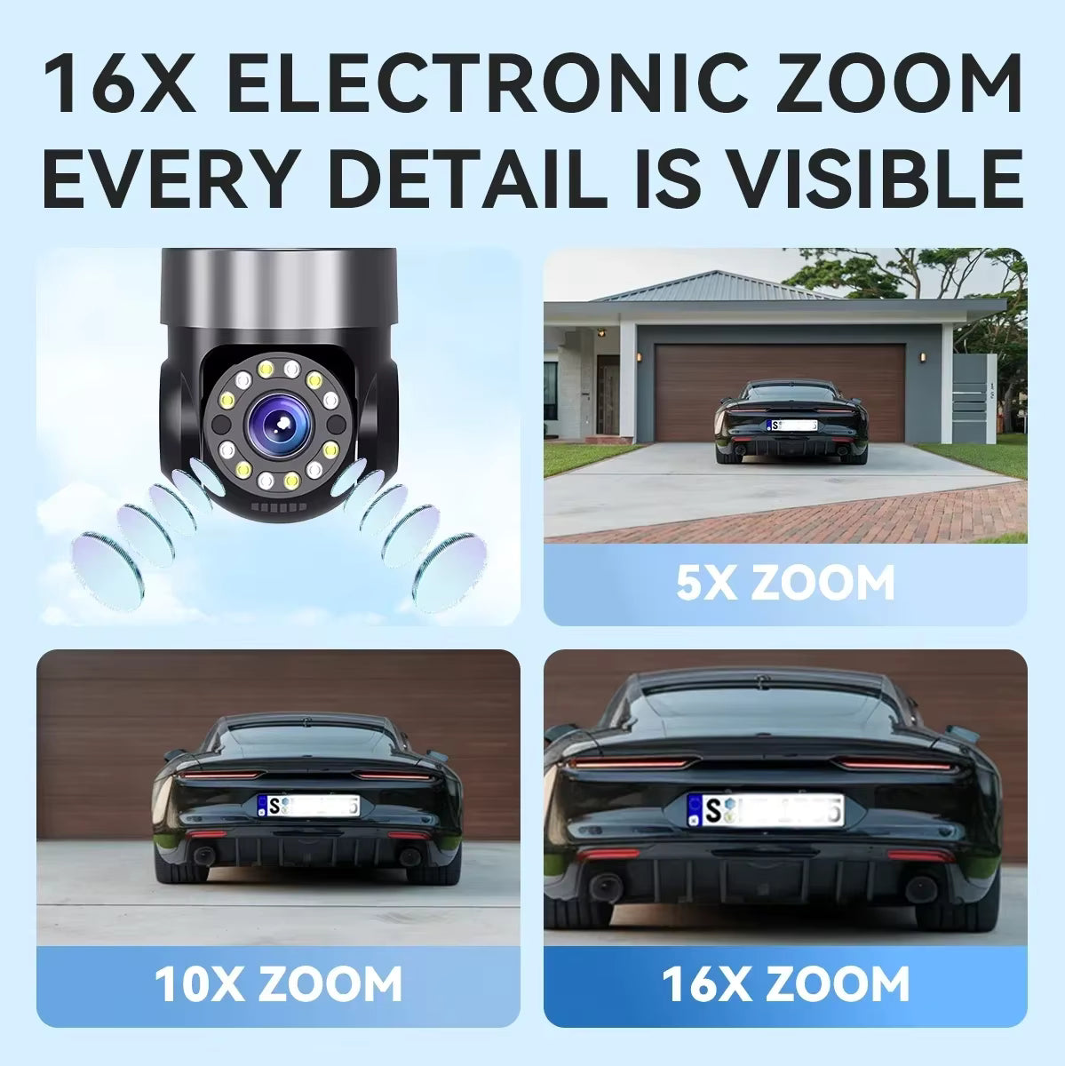 מצלמת אבטחה חיצונית WiFi 10K 20MP עם 4 עדשות | PTZ 360° זום 16X