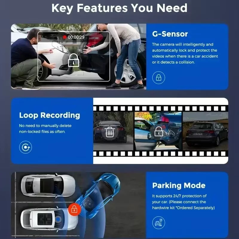 מצלמת רכב 1080P WiFi | Dash Cam קדמית ואחורית עם ראיית לילה