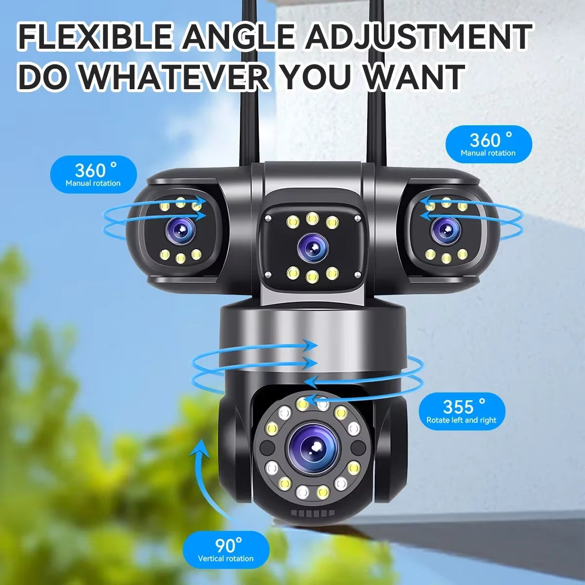 מצלמת אבטחה חיצונית WiFi 10K 20MP עם 4 עדשות | PTZ 360° זום 16X