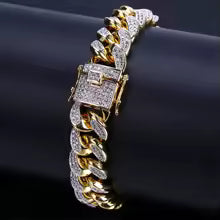 שרשרת קוביית מפוארת לגברים — פלדת אל-חלד עם קריסטלים | היפ הופ