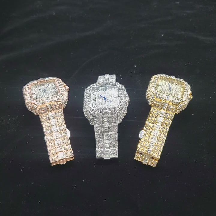 Unigoha Panda Diamond שעון גברים יוקרתי – היפ הופ אייס-אאוט, קוורץ מרובע